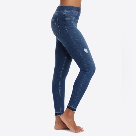 SPANX Size XS Distressed Skinny Pull On Jeans Flat Front High Rise - Picture 7 of 9